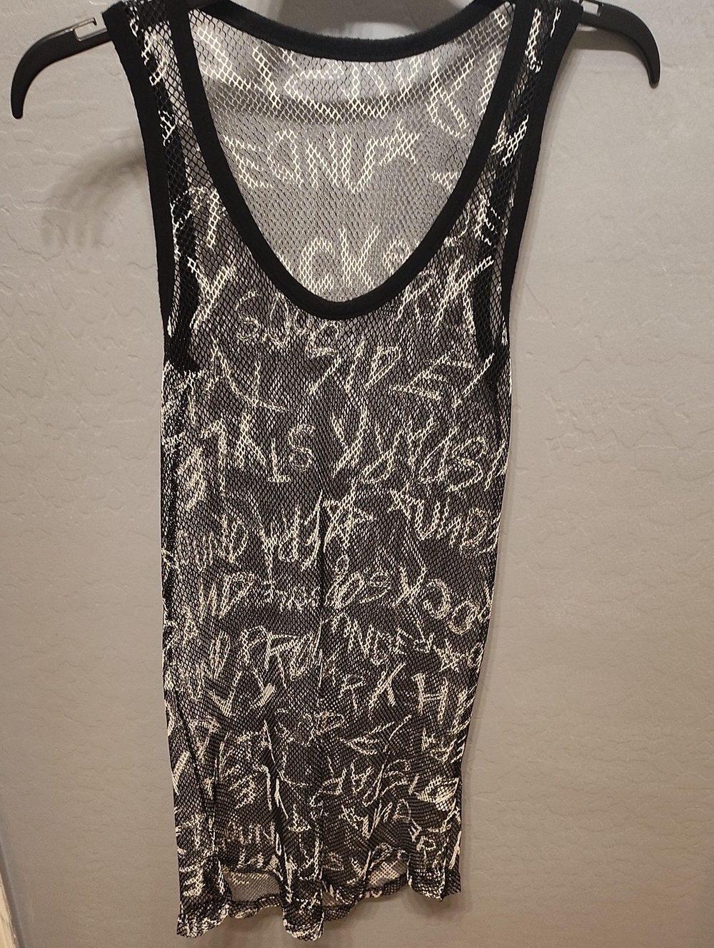 Black Mesh Graffiti Print Tank Dress